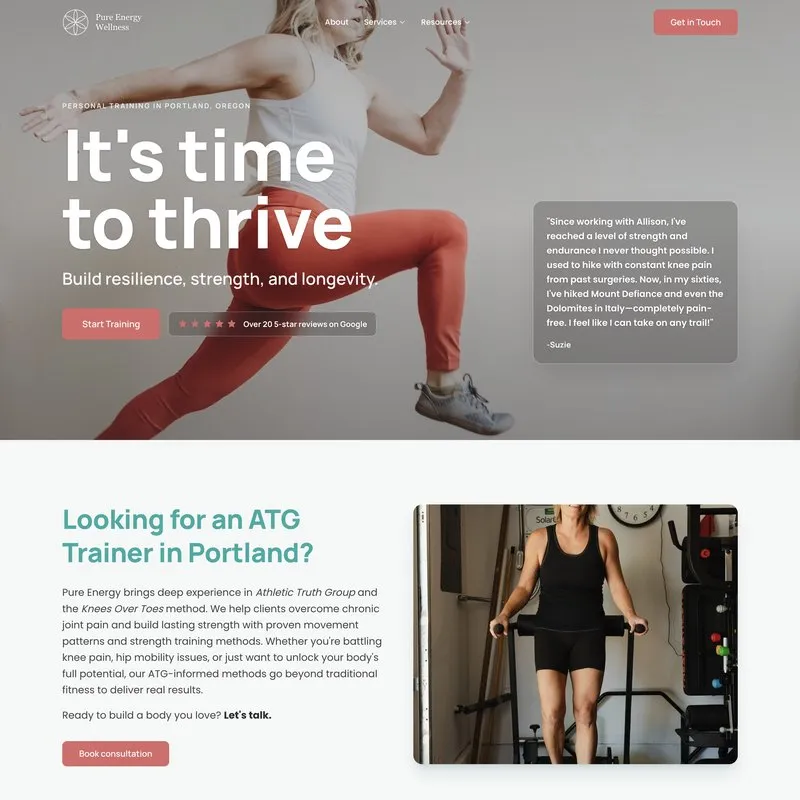 Pure Energy Wellness homepage — It's time to thrive
