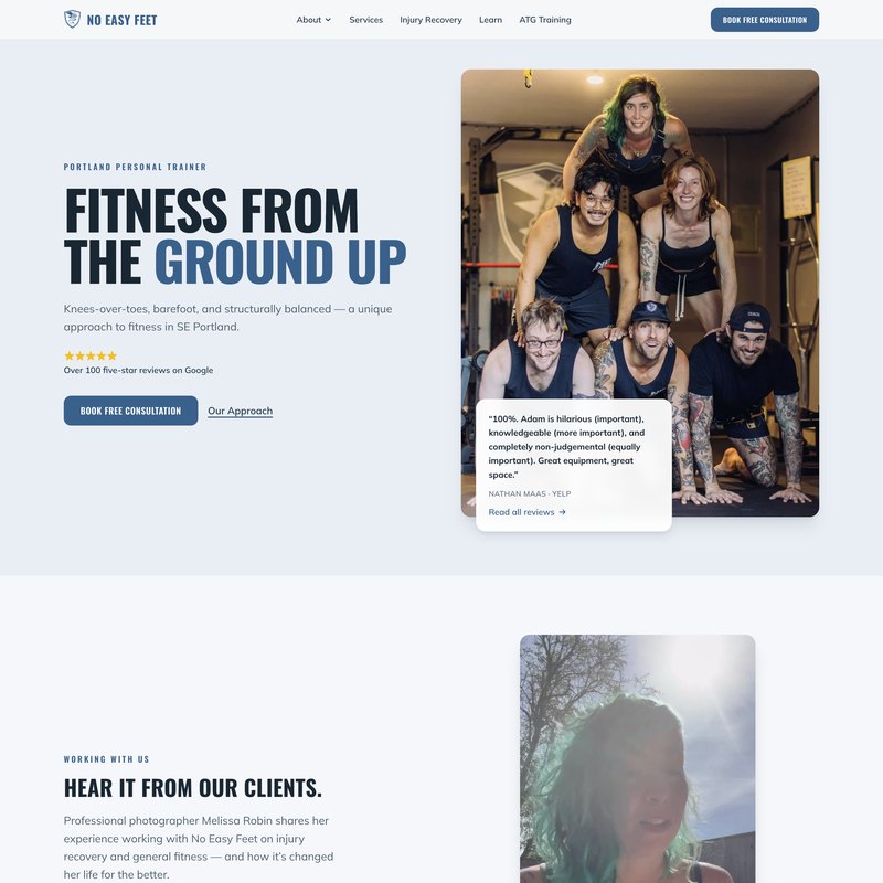 No Easy Feet homepage — Fitness From the Ground Up
